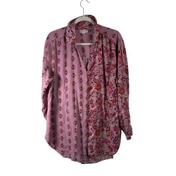 Knox Rose Purple Floral Button Front Shirt Linen Blend Boho Preppy Womens XXL - Picture 1 of 6